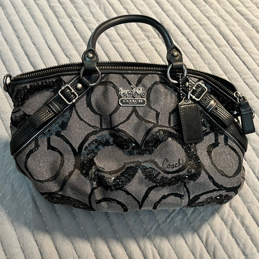 Coach Black & Gray Madison sequin op art Sophia - Picture 2 of 8